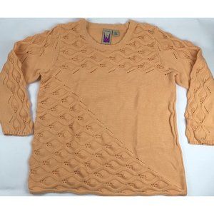 Anthony Originals Chunky Cable Knit Eyelet Orange Sweater Plus Size 1X‎